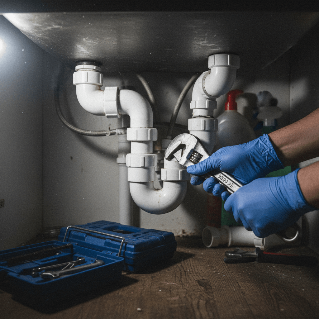 Detailansicht eines sauberen Küchenabflusses nach der Behandlung