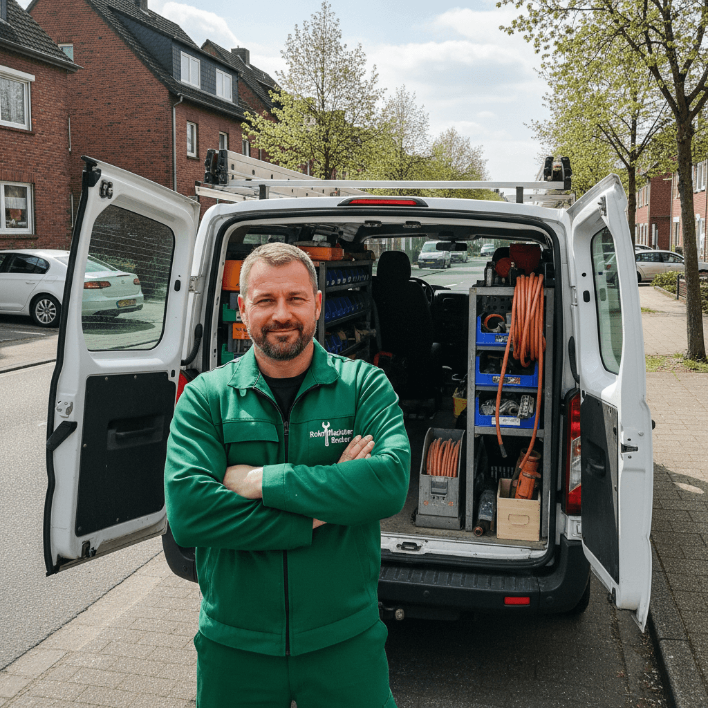Thomas Becker und sein Team bei der Arbeit vor einem Einsatzfahrzeug