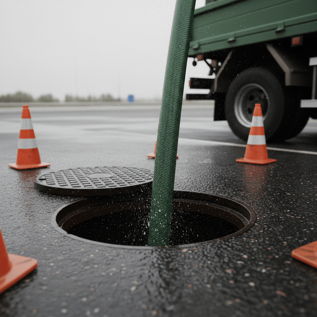 Hochdruckspülgerät im Einsatz am Hauptkanal
