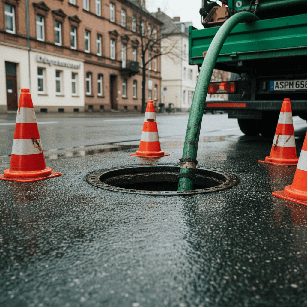 Hochdruckspülgerät im Einsatz am Hauptkanal